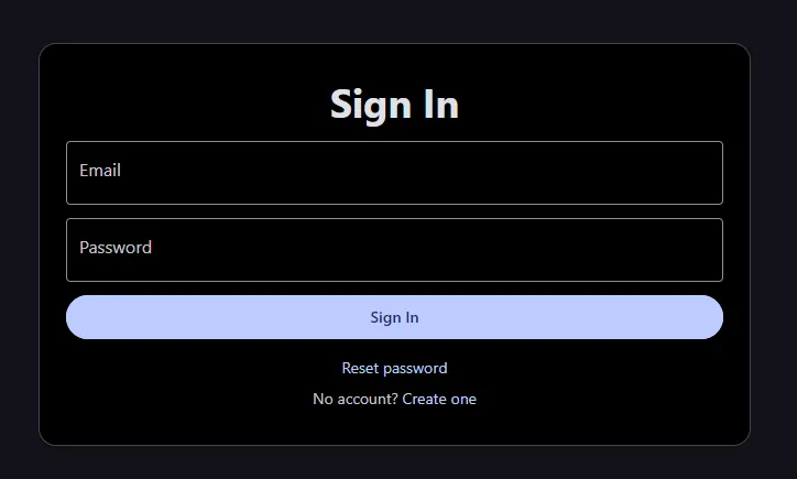 Sign in page for bank account